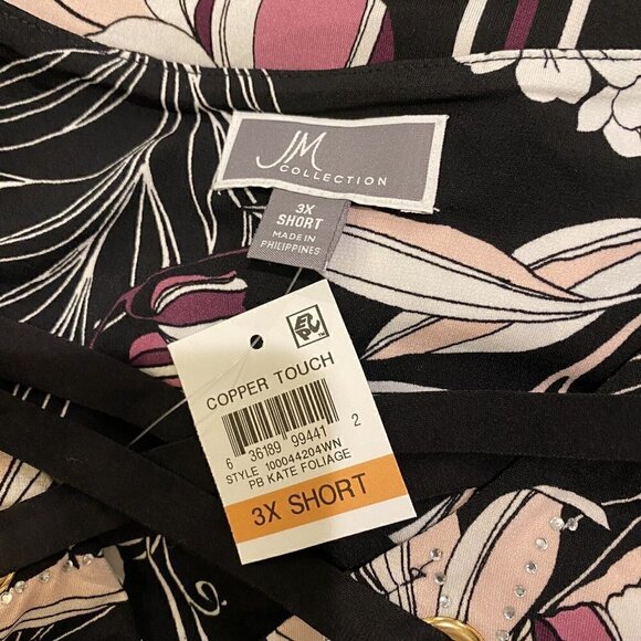 JM Collection Women's 3X Short Purple Foliage Chiffon Sleeve Shift Dress NEW - Picture 3 of 3